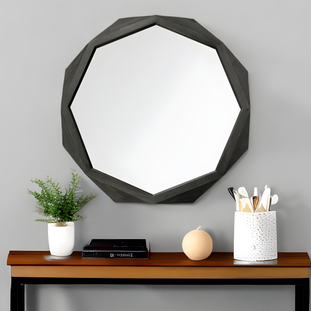 Homeroots 41" Octagon Black Wood Frame Wall Mirror  Wood 376443
