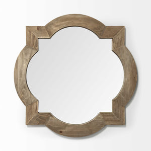 Homeroots 23" Round-square Brown Wood Frame Wall Mirror  Wood 376445