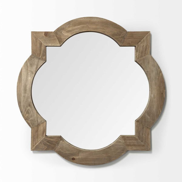 Homeroots 23" Round-square Brown Wood Frame Wall Mirror  Wood 376445