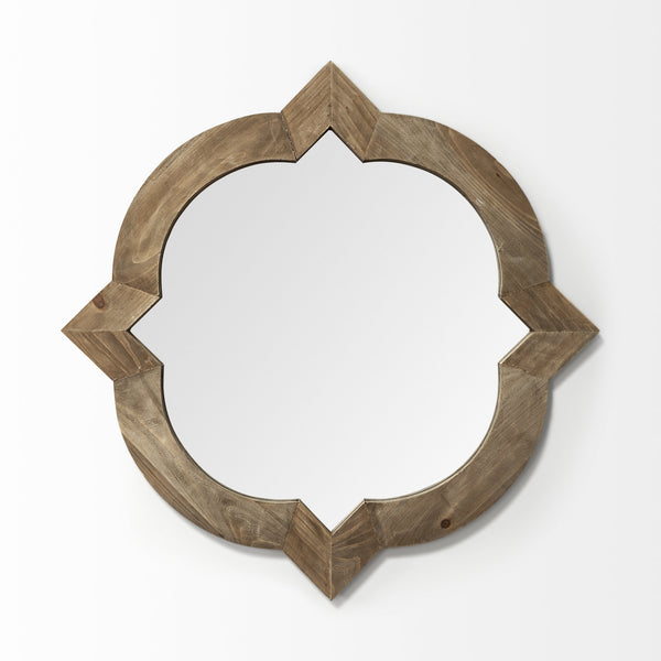 Homeroots 23" Round-square Brown Wood Frame Wall Mirror  Wood 376445