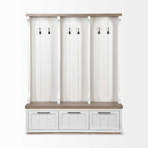 Homeroots White And Medium Brown Wood Hall Tree With Storage  Wood 376446