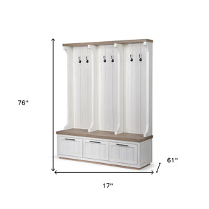 Homeroots White And Medium Brown Wood Hall Tree With Storage  Wood 376446