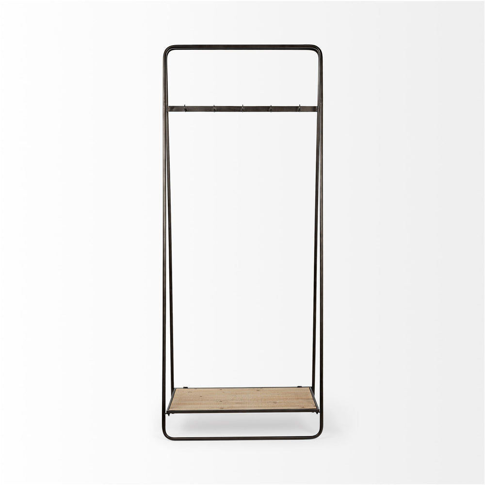 Homeroots Black Pipe Metal And Wood Shelf Hall Tree  Metal 376447