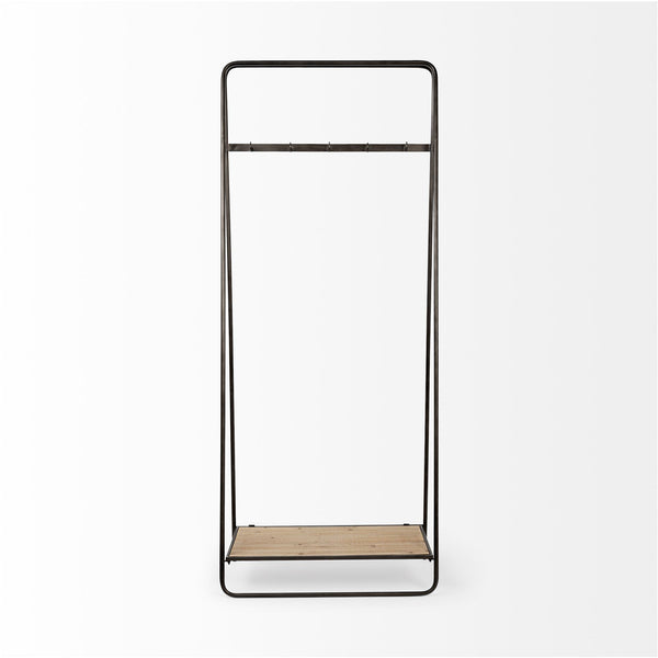 Homeroots Black Pipe Metal And Wood Shelf Hall Tree  Metal 376447