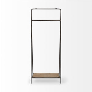 Homeroots Black Pipe Metal And Wood Shelf Hall Tree  Metal 376447