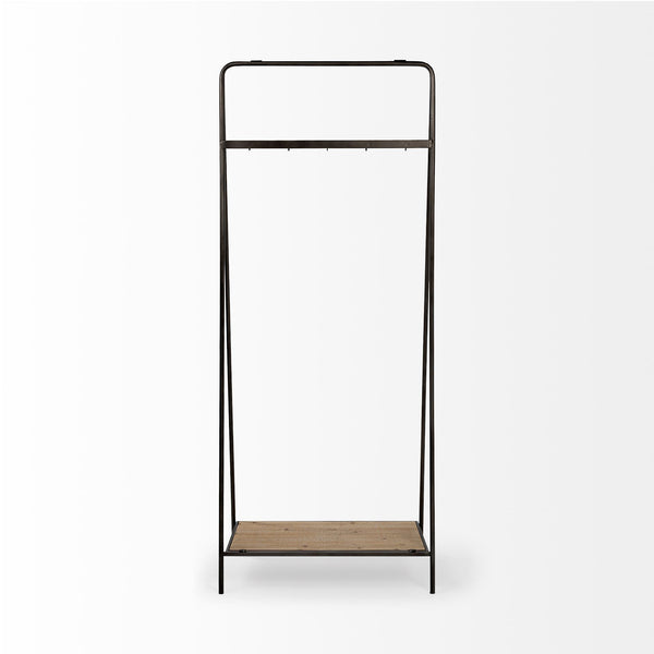 Homeroots Black Pipe Metal And Wood Shelf Hall Tree  Metal 376447