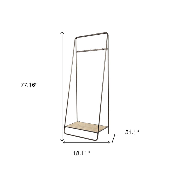Homeroots Black Pipe Metal And Wood Shelf Hall Tree  Metal 376447