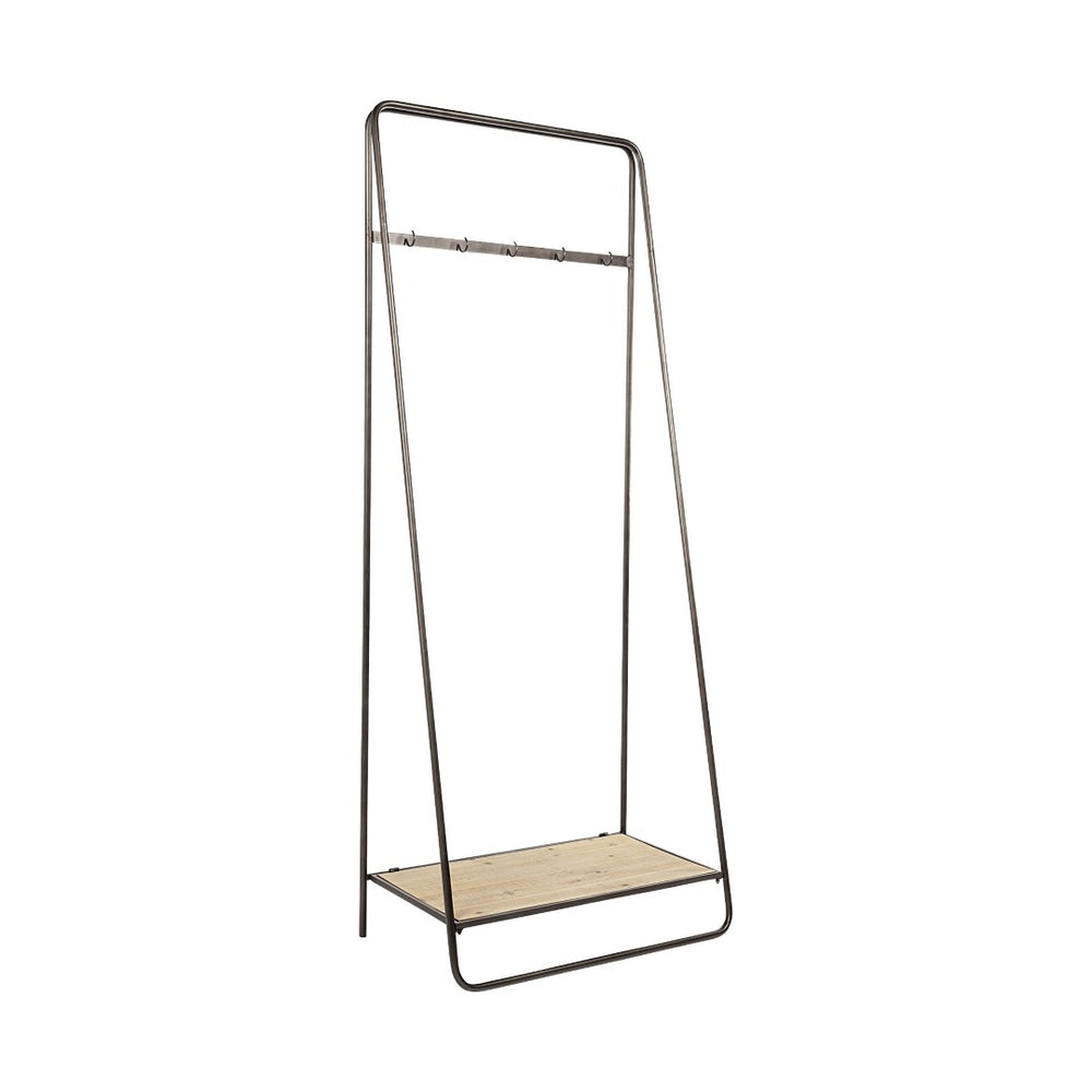 HomeRoots Black Pipe Hall Tree with Wood Shelf – Stylish Entryway Storage for Coats, Umbrellas & Shoes 376447