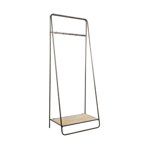 Homeroots Black Pipe Metal And Wood Shelf Hall Tree  Metal 376447