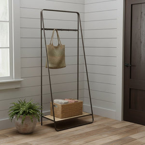 HomeRoots Black Pipe Hall Tree with Wood Shelf – Stylish Entryway Storage for Coats, Umbrellas & Shoes 376447