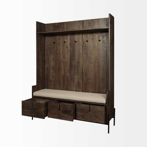 Homeroots Brown Wood Cream Fabric Wrapped Seat Hall Tree With Storage  Wood 376448