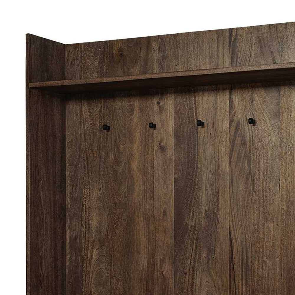 HomeRoots Brown Wood Cream Fabric Wrapped Seat Hall Tree - Stylish Storage Solution for Entryways & Mudrooms 376448