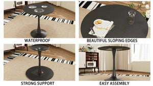 English Elm 31.5" Black Round Tulip Dining Table Set With 2 Ergonomic Leather Chairs - Modern Mid-Century Design W2189S00709