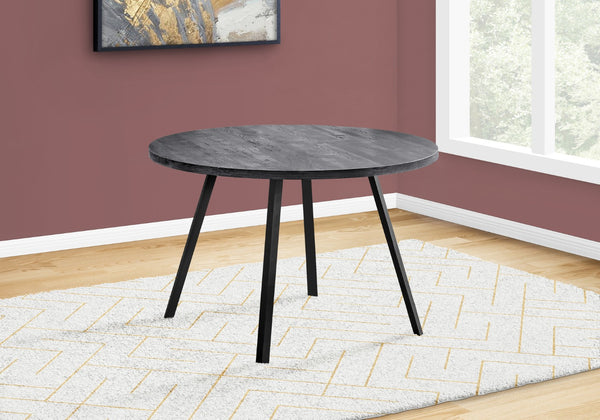 HomeRoots 47" Contemporary Gray and Black Round Dining Table with Stable Three-Leg Base for Modern Homes 376477