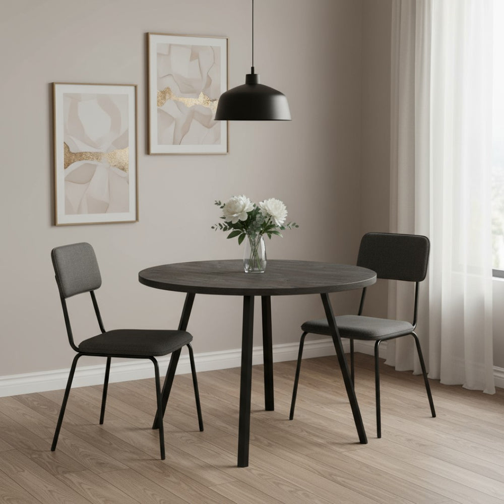 HomeRoots 47" Contemporary Gray and Black Round Dining Table with Stable Three-Leg Base for Modern Homes 376477