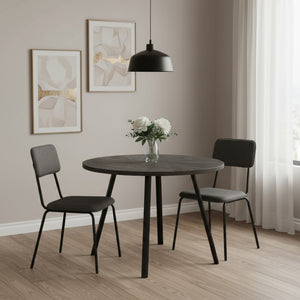 HomeRoots 47" Contemporary Gray and Black Round Dining Table with Stable Three-Leg Base for Modern Homes 376477