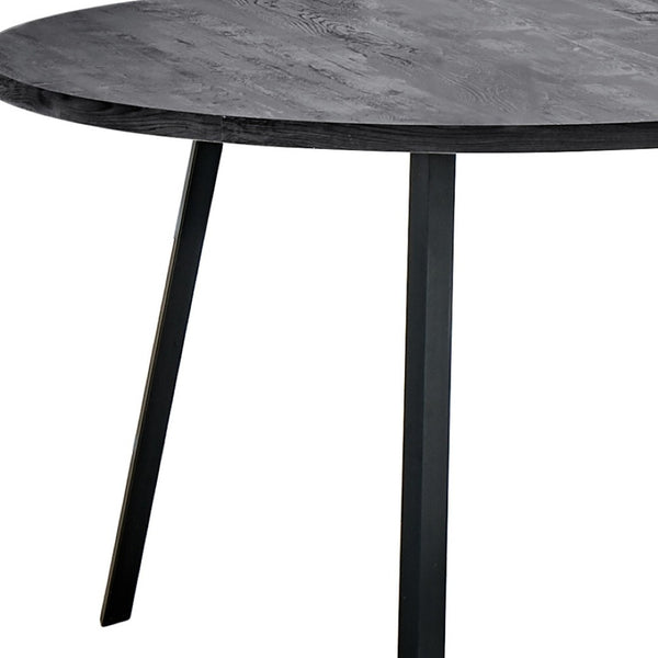 HomeRoots 47" Contemporary Gray and Black Round Dining Table with Stable Three-Leg Base for Modern Homes 376477