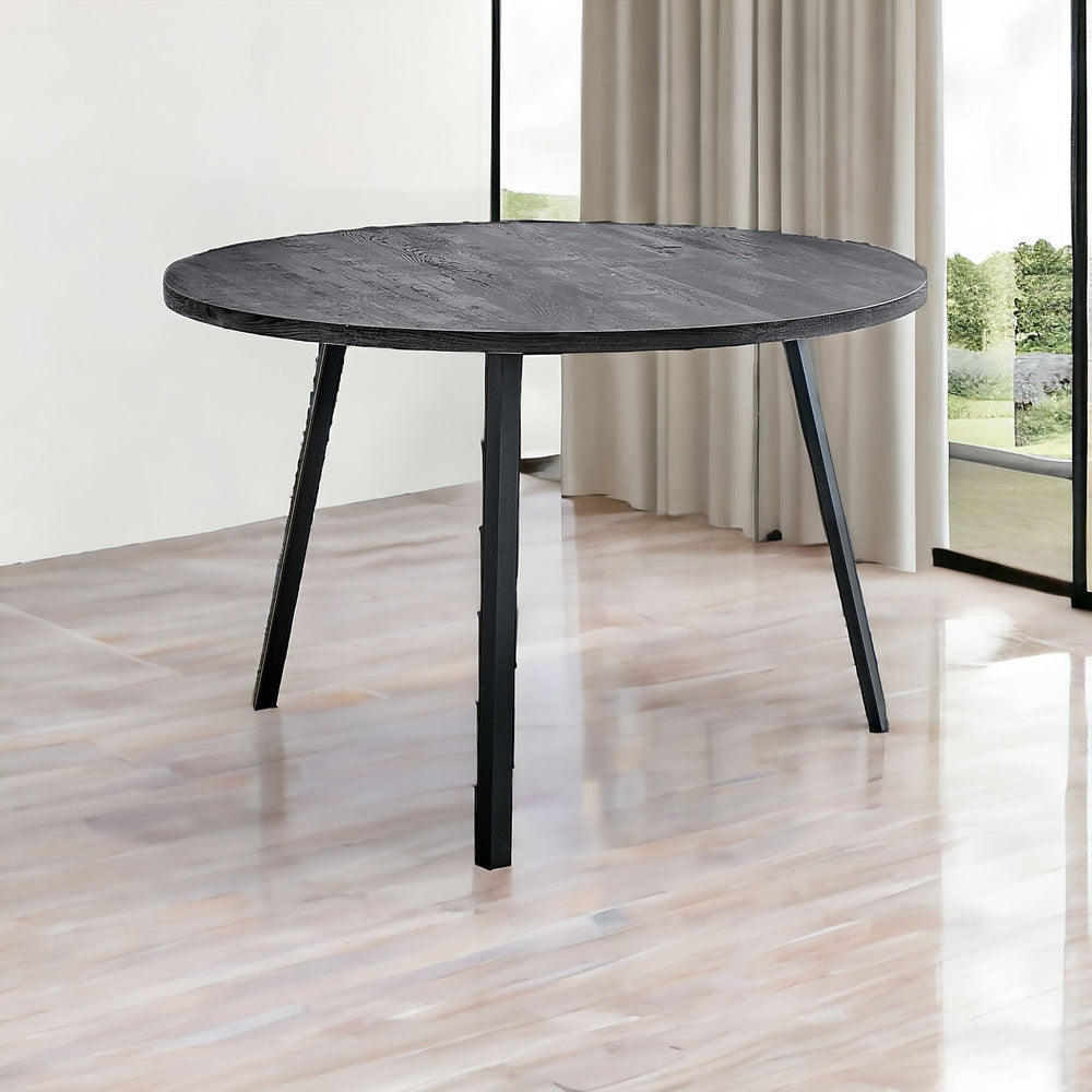 Homeroots 47" Gray And Black Rounded Metal Three Leg Base Dining Table   376477