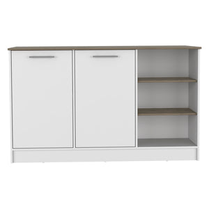 English Elm Ginger Kitchen Island with Three Open Shelves, Two Cabinets, 26" x 59" Prep Top, 33" Clearance B200S00123