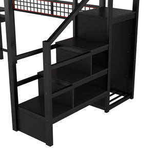 English Elm Metal Full Loft Bed with L Shaped Desk Wardrobe Rgb Lighting and Usb Charging W2593S00062
