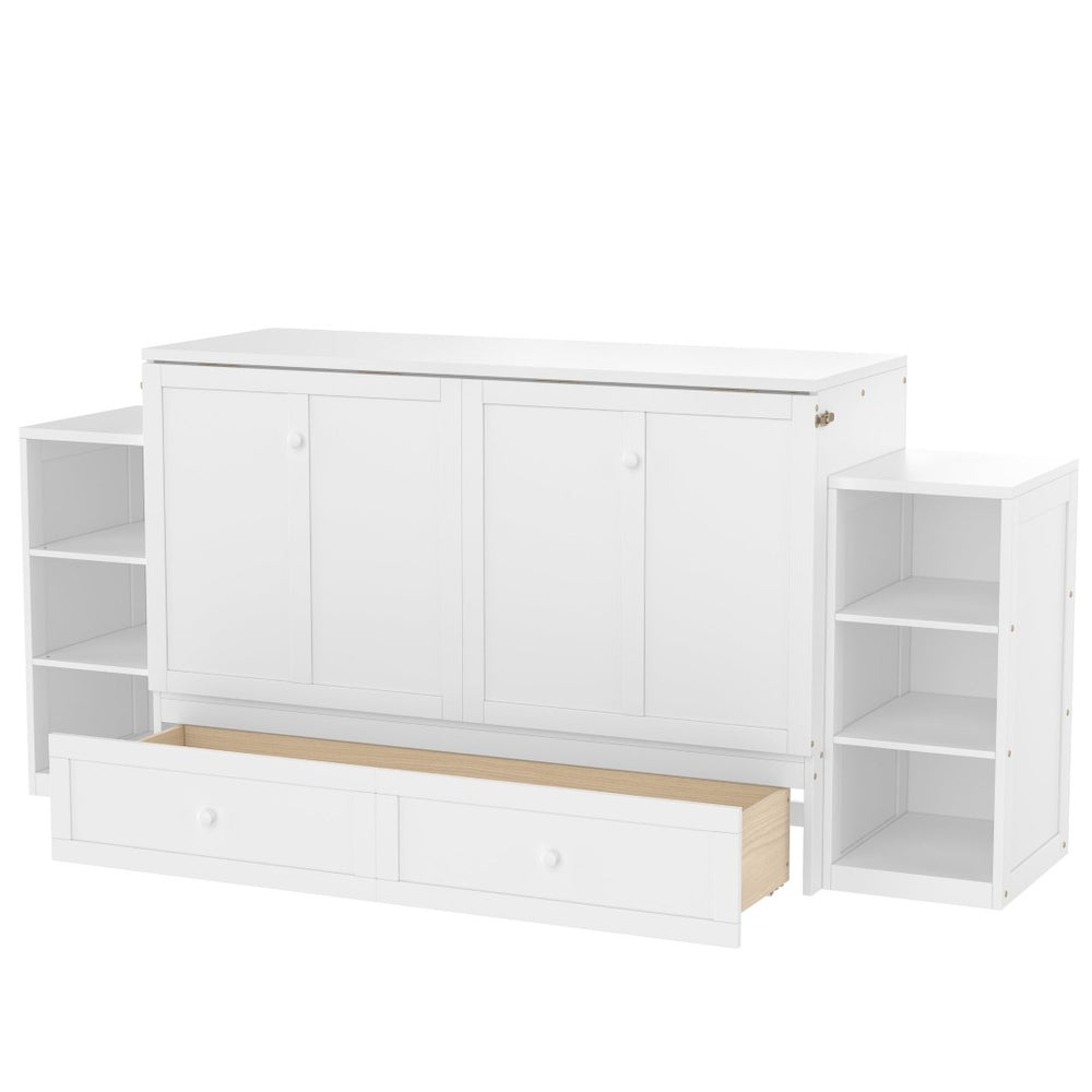 English Elm Queen Murphy Bed With Storage Drawers & Shelves - Space-Saving Design For Modern Guest Rooms W1580S00255-GIGA