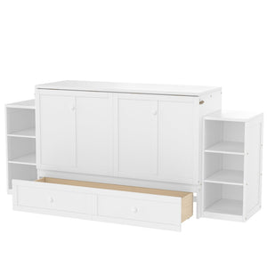 English Elm Queen Murphy Bed With Storage Drawers & Shelves - Space-Saving Design For Modern Guest Rooms W1580S00255-GIGA