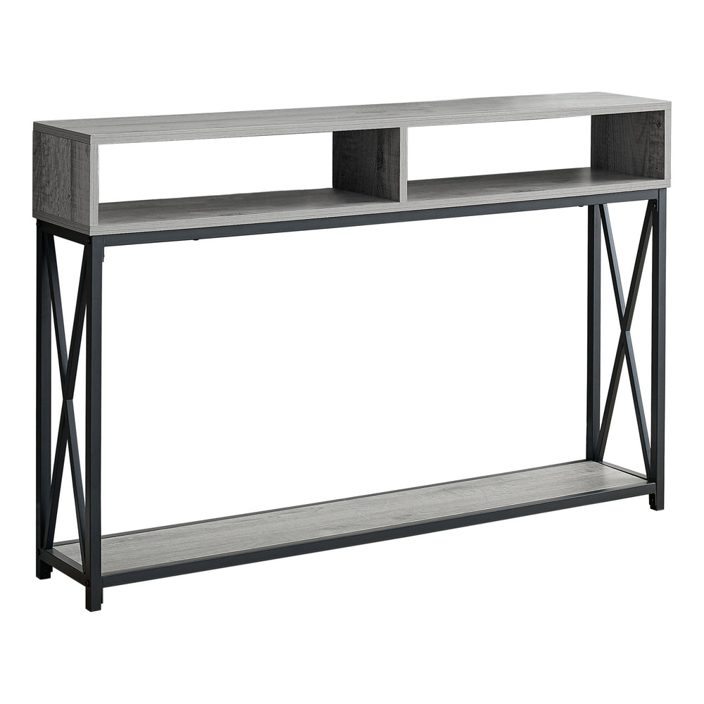 Homeroots 47" Gray And Black Frame Console Table With Shelves   376508