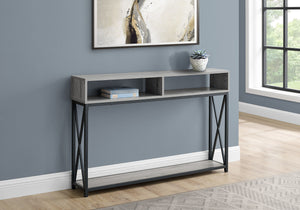 Homeroots 47" Gray And Black Frame Console Table With Shelves   376508