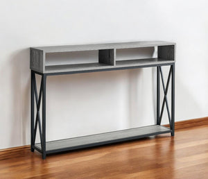Homeroots 47" Gray And Black Frame Console Table With Shelves   376508