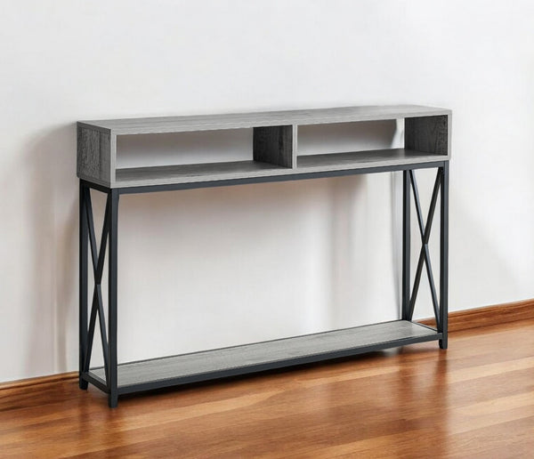 Homeroots 47" Gray And Black Frame Console Table With Shelves   376508
