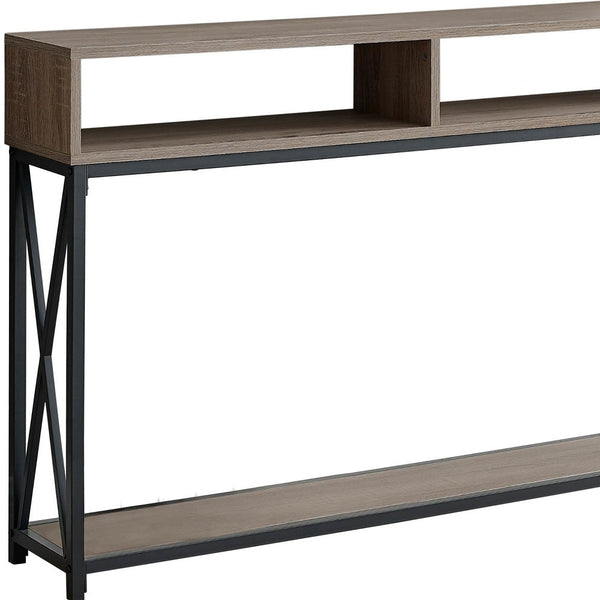 Homeroots 47" Taupe And Black Frame Console Table With Shelves   376509