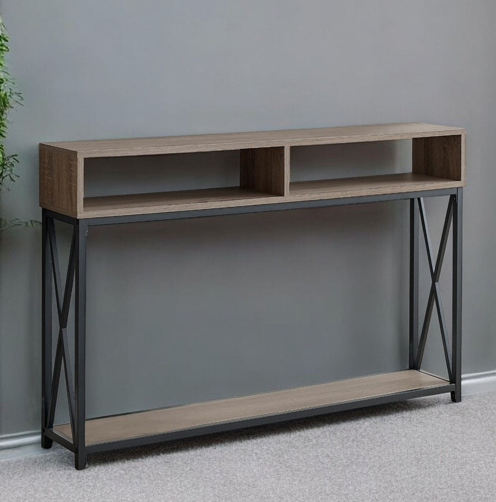 Homeroots 47" Taupe And Black Frame Console Table With Shelves   376509