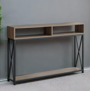Homeroots 47" Taupe And Black Frame Console Table With Shelves   376509