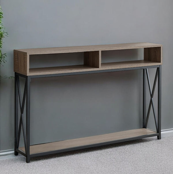 Homeroots 47" Taupe And Black Frame Console Table With Shelves   376509