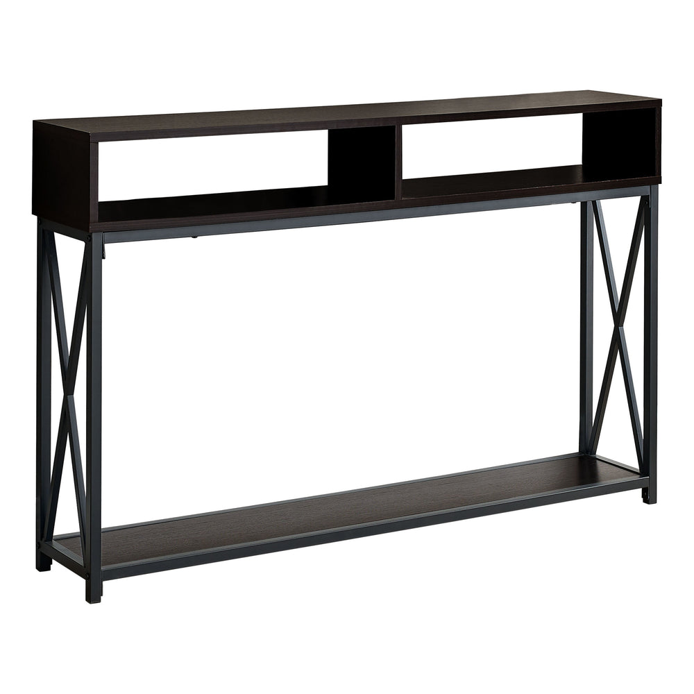 Homeroots 47" Brown And Black Frame Console Table With Shelves   376510