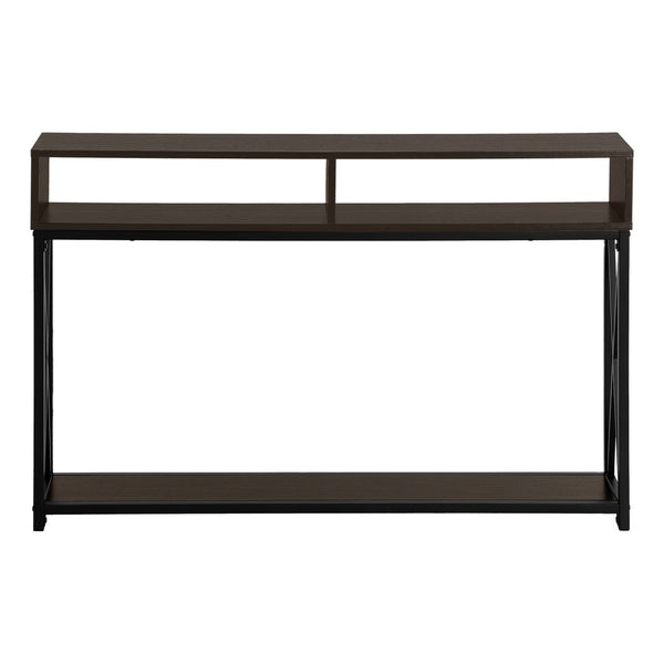 HomeRoots 47" Sleek Brown and Black Console Table with 3 Shelves for Stylish Storage in Any Room Space 376510