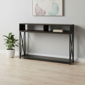 HomeRoots 47" Sleek Brown and Black Console Table with 3 Shelves for Stylish Storage in Any Room Space 376510