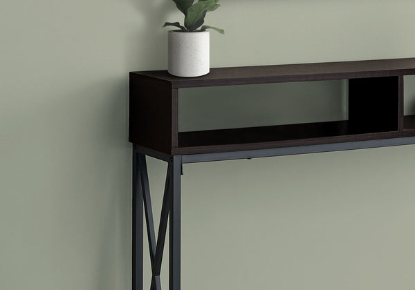 Homeroots 47" Brown And Black Frame Console Table With Shelves   376510