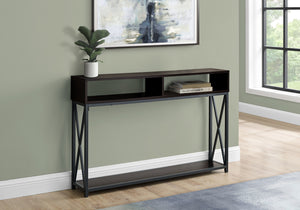 Homeroots 47" Brown And Black Frame Console Table With Shelves   376510