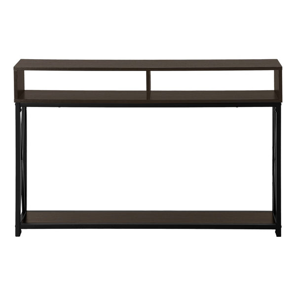 HomeRoots 47" Sleek Brown and Black Console Table with 3 Shelves for Stylish Storage in Any Room Space 376510