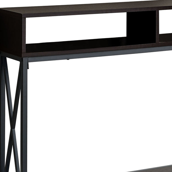 Homeroots 47" Brown And Black Frame Console Table With Shelves   376510