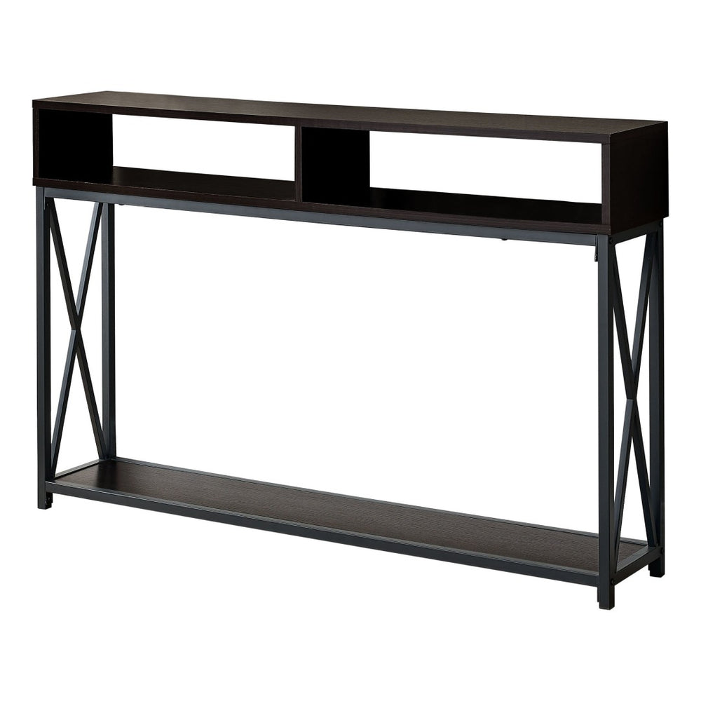 HomeRoots 47" Sleek Brown and Black Console Table with 3 Shelves for Stylish Storage in Any Room Space 376510