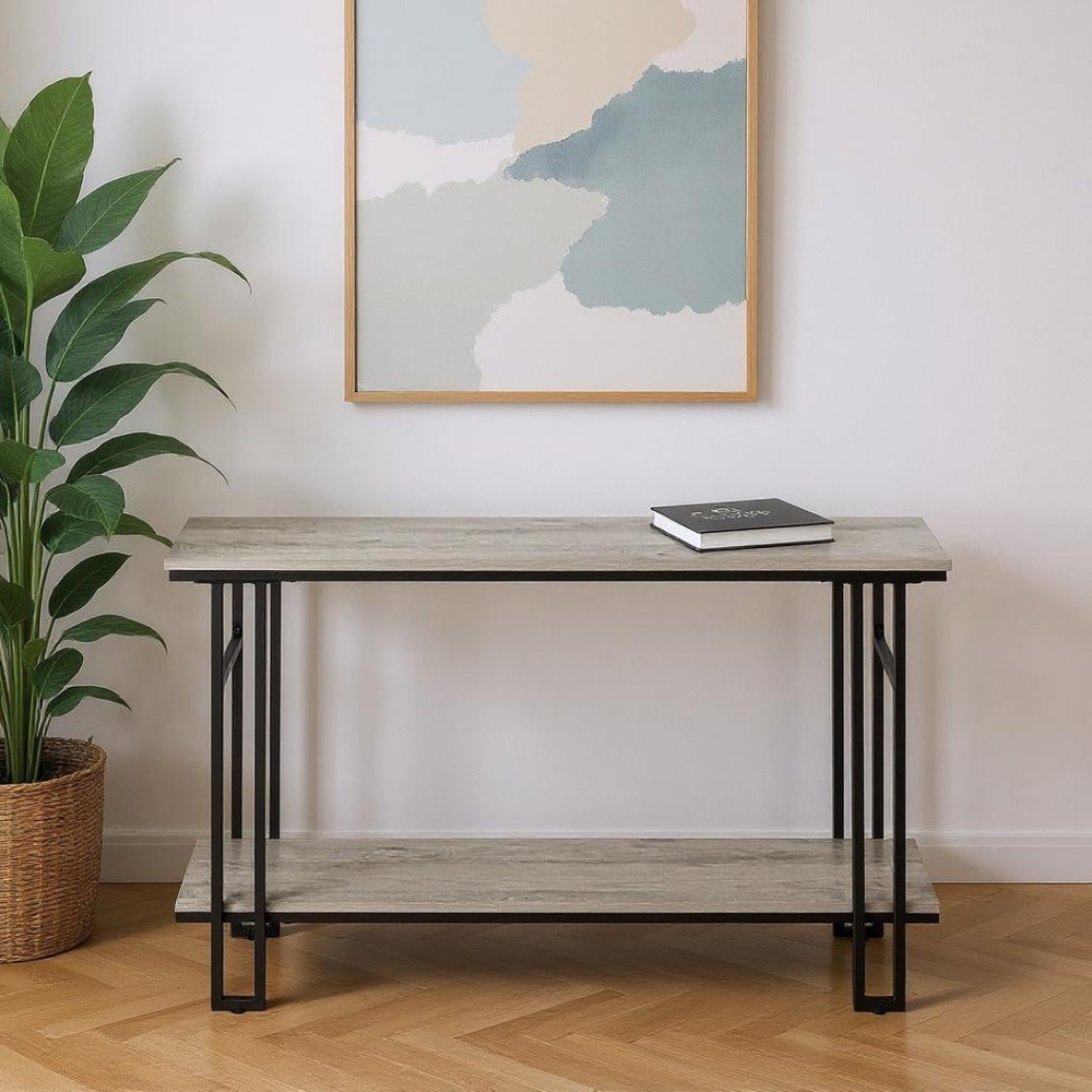 HomeRoots 47" Gray and Black Frame Console Table – Stylish Storage Solution for Entryways, Living Rooms & More 376511