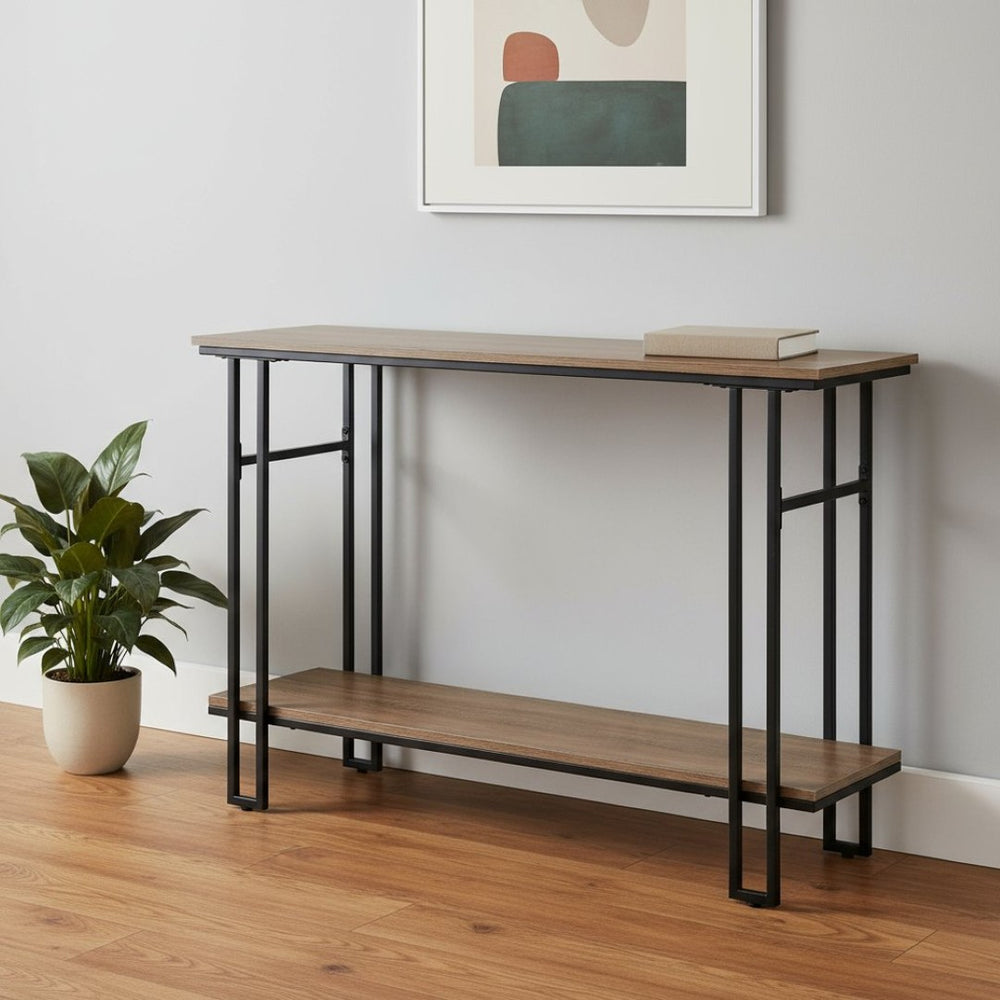 HomeRoots 47" Stylish Gray and Black Console Table with Shelves - Perfect for Entryways, Living Rooms, and More! 376512