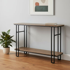 HomeRoots 47" Stylish Gray and Black Console Table with Shelves - Perfect for Entryways, Living Rooms, and More! 376512