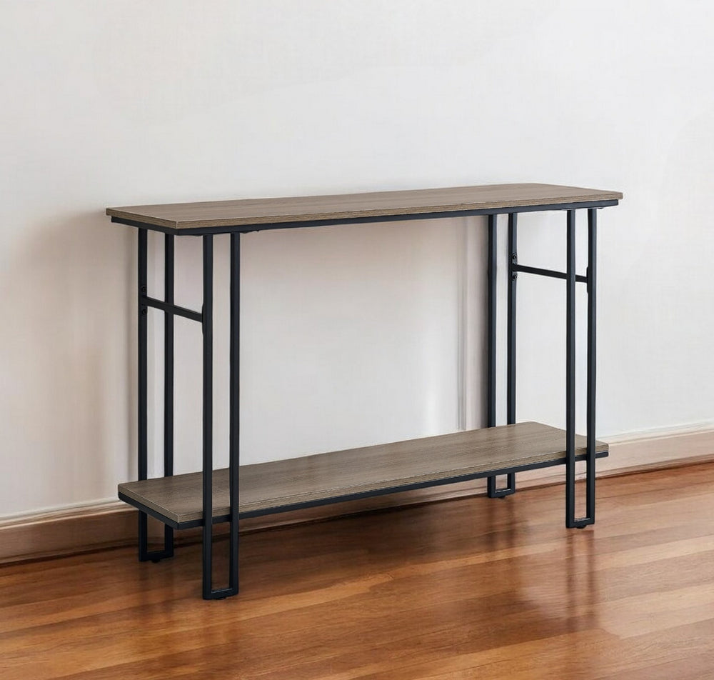 Homeroots 47" Gray And Black Frame Console Table With Shelves   376512