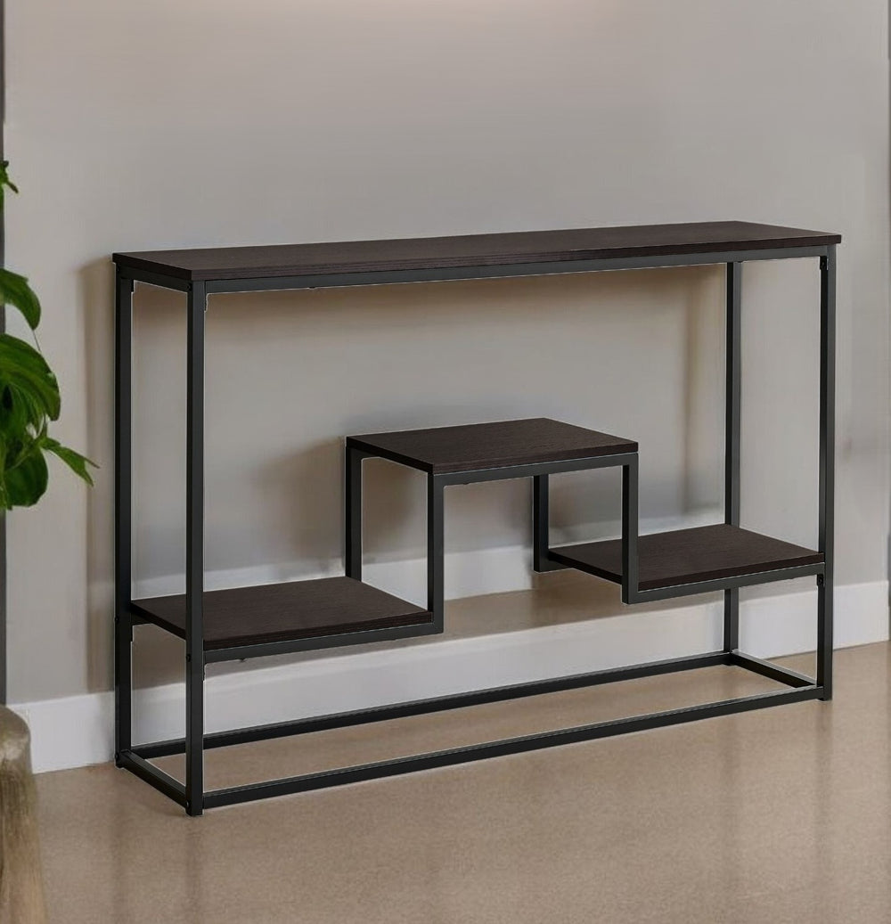 Homeroots 48" Brown And Black Frame Console Table With Shelves   376516