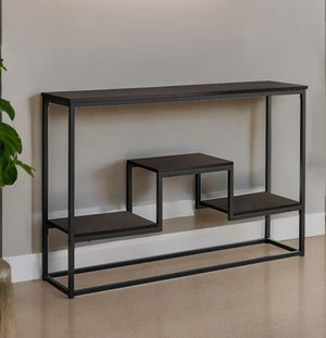 Homeroots 48" Brown And Black Frame Console Table With Shelves   376516