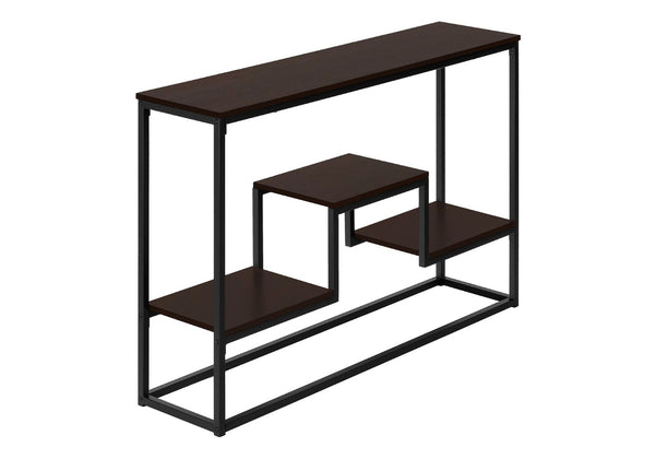 HomeRoots 48" Multi-Functional Console Table with Brown Top, Black Metal Frame & 3 Shelves for Stylish Storage 376516