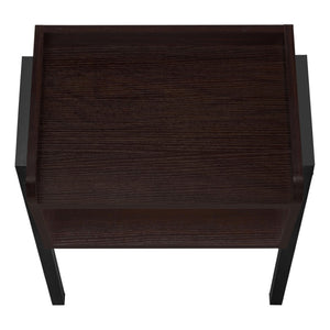 HomeRoots 23" Rectangular Espresso Accent Table - Stylish Black Metal Legs, Multi-Use Design for Small Spaces 376519